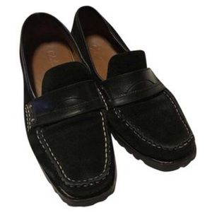 Cole Haan Black Suede and Leather Penny Loafer